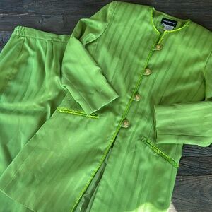 Vintage Chad Stevens green striped sequined long jacket and skirt set size 8